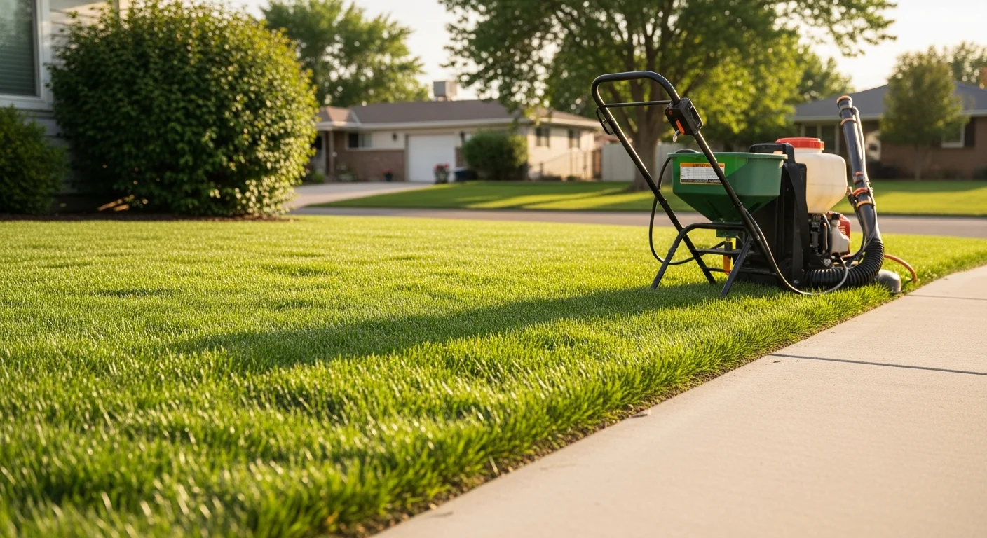 Well-maintained green lawn with professional landscaping