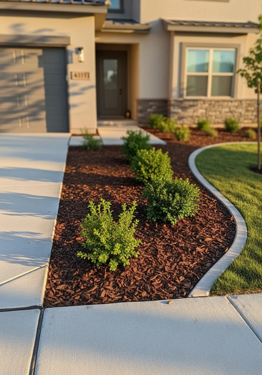 Modern Pueblo West residential home with contemporary design and manicured front yard.